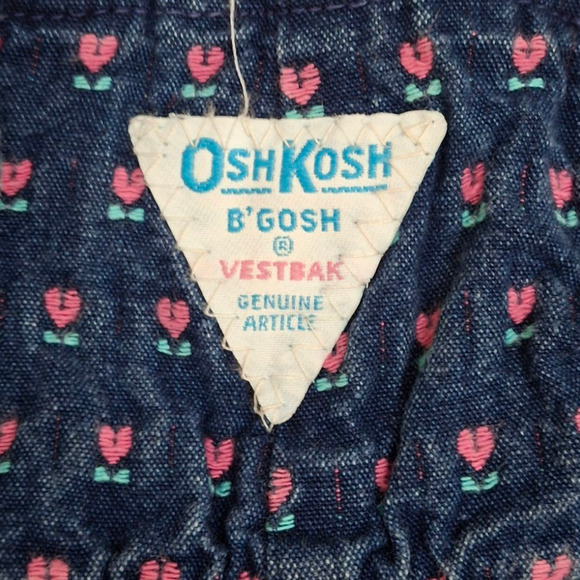 Vintage OshKosh B'gosh girls toddler denim heart overalls bibs size 2T - Picture 6 of 7